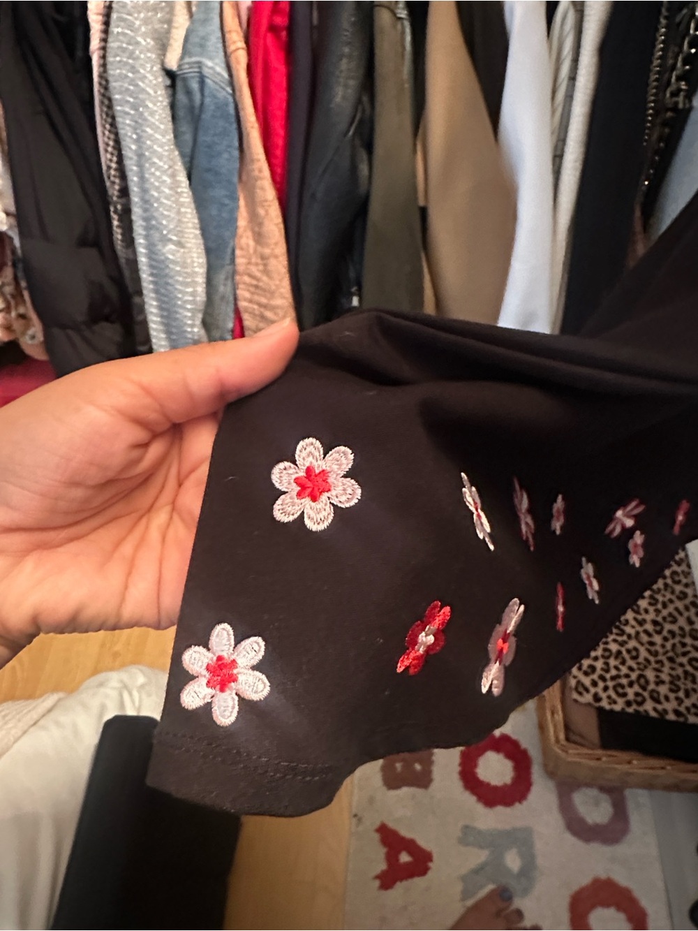 dELiA*s Black V-Neck Mini Dress with Pink & Red Floral Trim - Picture 2 of 6